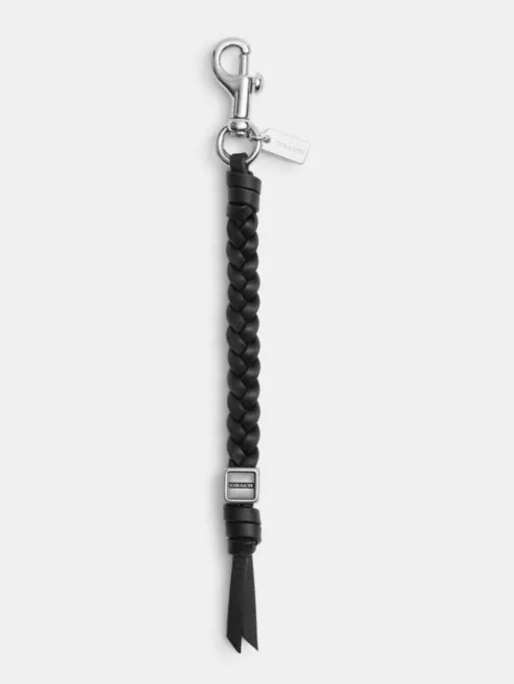 COACH Braided Bag Charm Glovetanned leather Black Silver CEB65 Twist Key Fob
